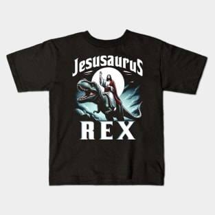 Jesusaurus Rex, Jesus riding a dinosaur Kids T-Shirt